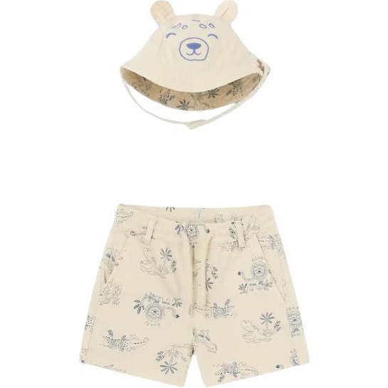 Safari Print Shorts & Hat, Cream - Shorts - 1