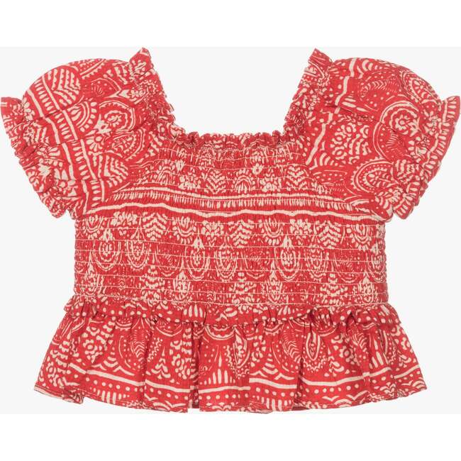 Guipure Print Blouse, Red - Blouses - 3