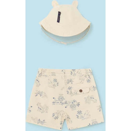 Safari Print Shorts & Hat, Cream - Shorts - 4