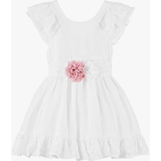 Floral Applique Summer Dress, White