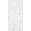 Bunny Print Babygrow & Hat, Cream - Onesies - 1 - thumbnail