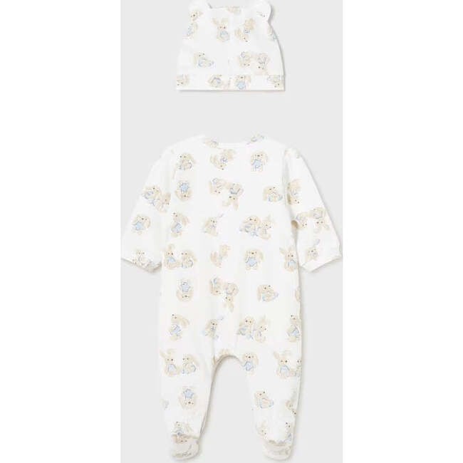 Bunny Print Babygrow & Hat, Cream - Onesies - 4