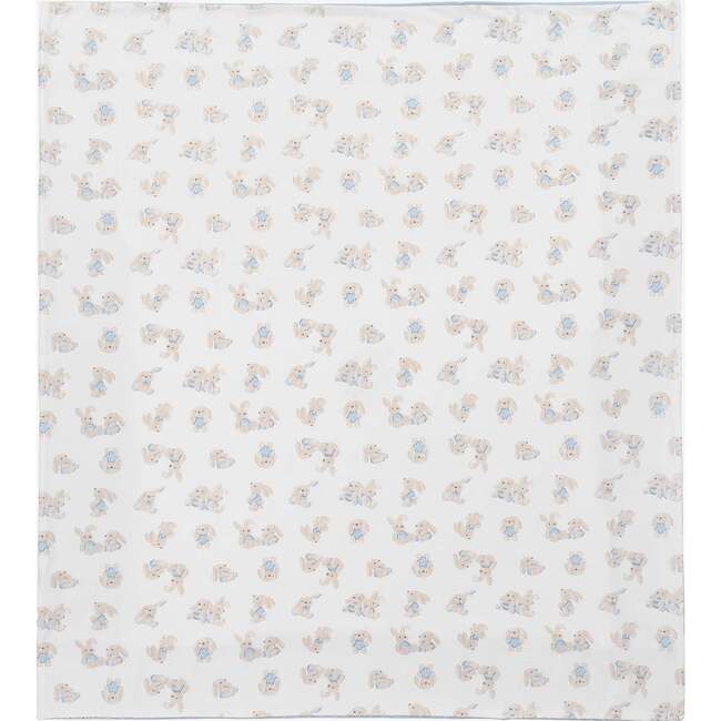 Bunny Embroidered Blanket, Blue - Blankets - 2