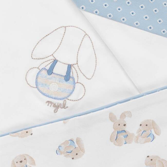 Bunny Embroidered Blanket, Blue - Blankets - 4