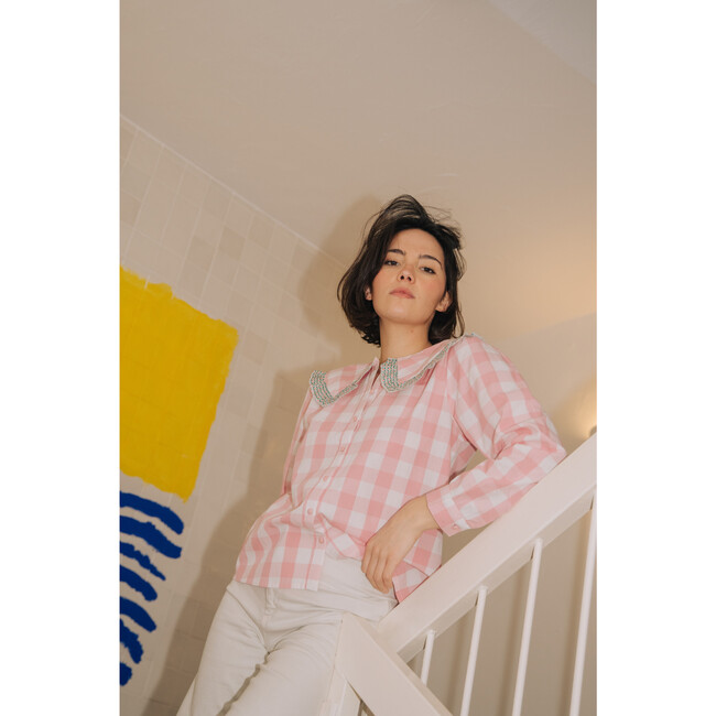 Womens Lucia Blouse, Pink Gingham