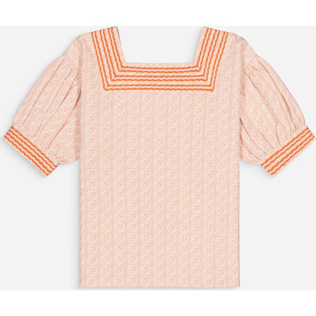 Girls Suzie Shirt, Pink Flower Jacquard