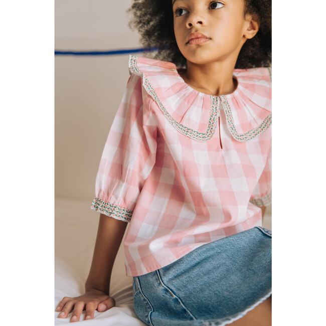 Girls Lucine Blouse, Pink Gingham - Blouses - 3