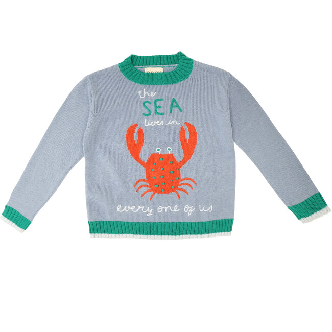 Embroidered Sweater "Crab", Light Blue & Green