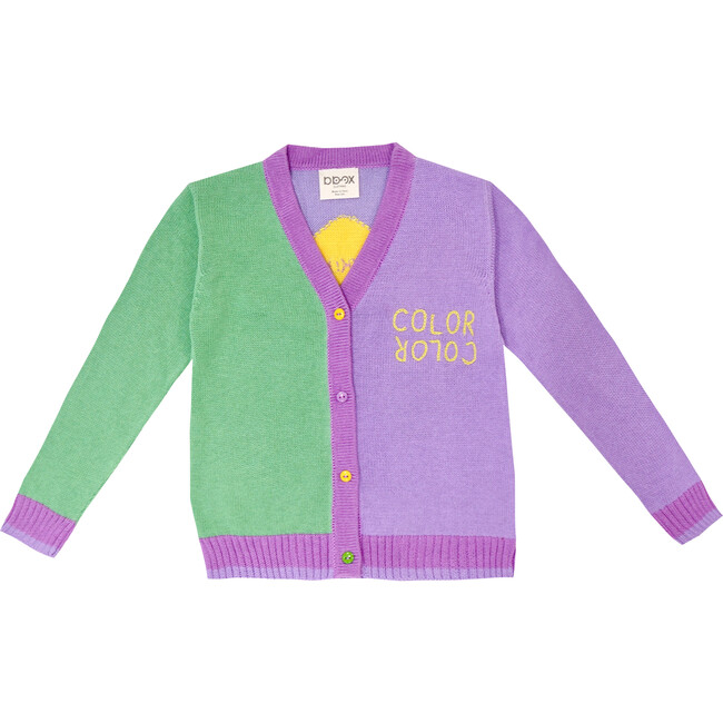 Cardigan Sweater "Color", Purple, Yellow & Green