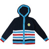 Embroidered Sweater Cardigan with Hoodie "Cool", Navy Blue - Sweaters - 1 - thumbnail