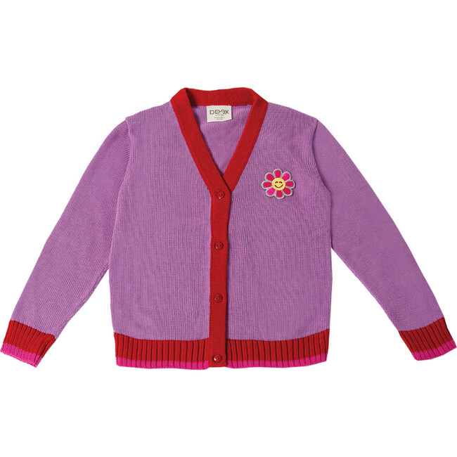 Embroidered Cardigan Sweater "Lucky Me", Lilac
