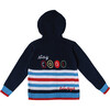 Embroidered Sweater Cardigan with Hoodie "Cool", Navy Blue - Sweaters - 4