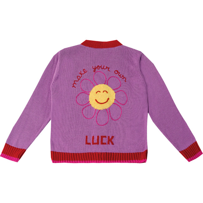 Embroidered Cardigan Sweater "Lucky Me", Lilac - Sweaters - 3