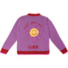 Embroidered Cardigan Sweater "Lucky Me", Lilac - Sweaters - 3