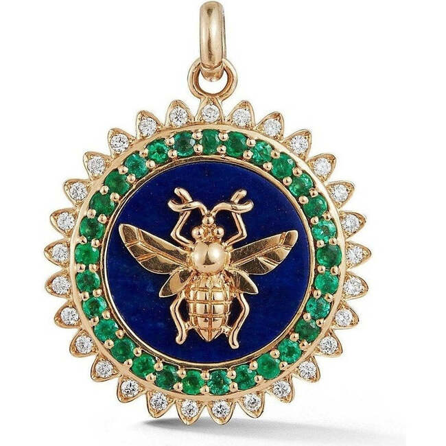 14K Gold Lapis Emerald Diamond Minnie Bee Medallion