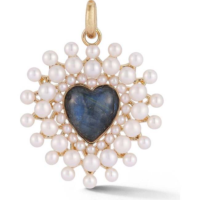 14K Gold Labradorite & Pearl Cluster Juliana Heart Charm