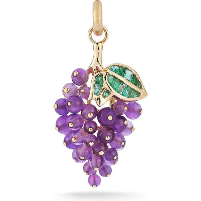 14K Gold Emerald & Amethyst Sour Grapes Charm