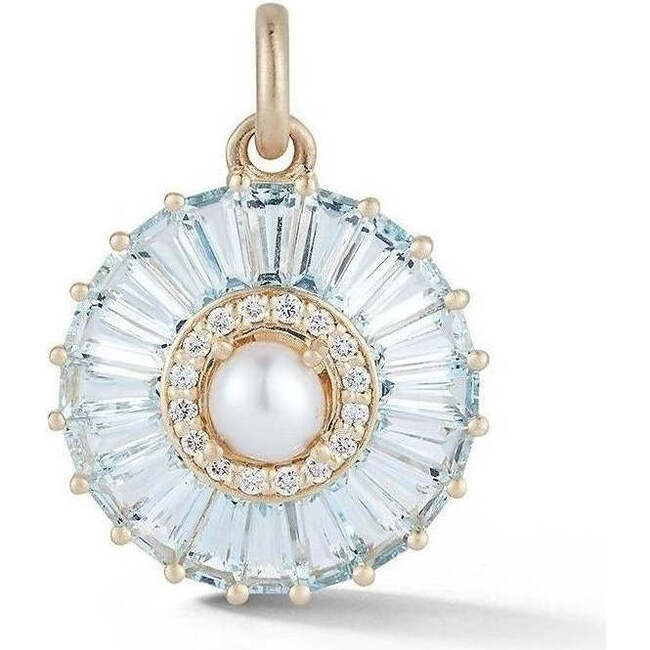 14K Gold Aquamarine Diamond & Pearl Emily Large Charm