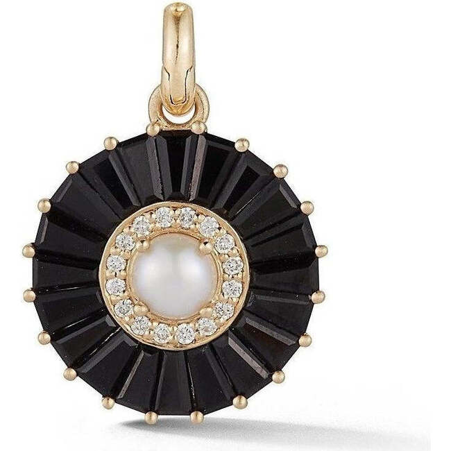 14K Gold Black Onyx Diamond & Pearl Emily Large Charm
