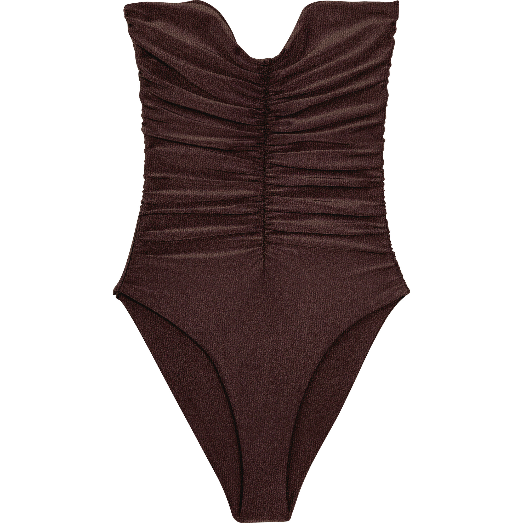 Women's Yara High-Cut Leg Ruched One-Piece Swimsuit, Espresso Terry Sheen - One Pieces - 1
