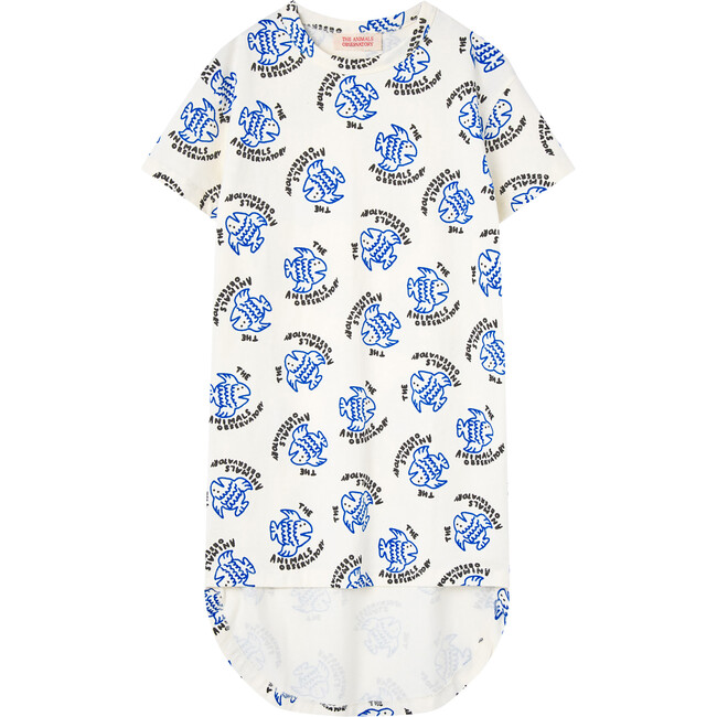 Big Hare Kids Print Round Neck Relaxed Fit High-Low Dress, White