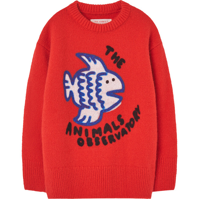 Bull Kids Round Neck Relaxed Fit Sweater, Red