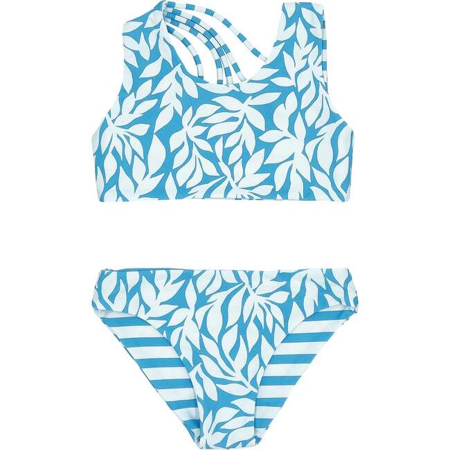 Summer Sun Floral & Striped Reversible Bikini, Blue Grotto