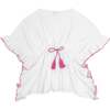 Sea Breeze Tassel Drawstring Waist Kaftan, White - Cover-Ups - 1 - thumbnail