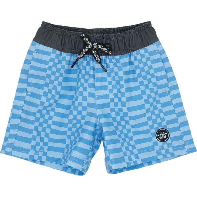 Baby Double Check Drawstring Volley Trunk, Crystal Blue