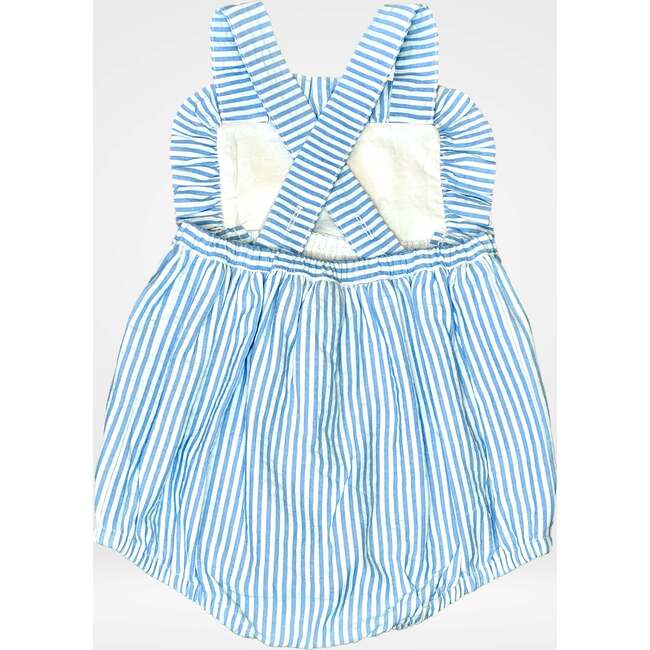 Seersucker Sailboat Bubble, Blue and White and Pink - Rompers - 2