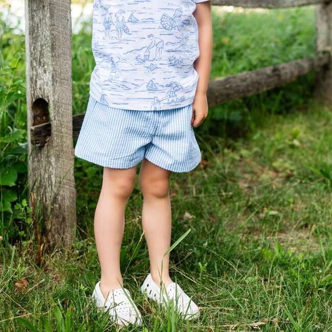 Seersucker Boys Shorts, Blue and White - Shirts - 3