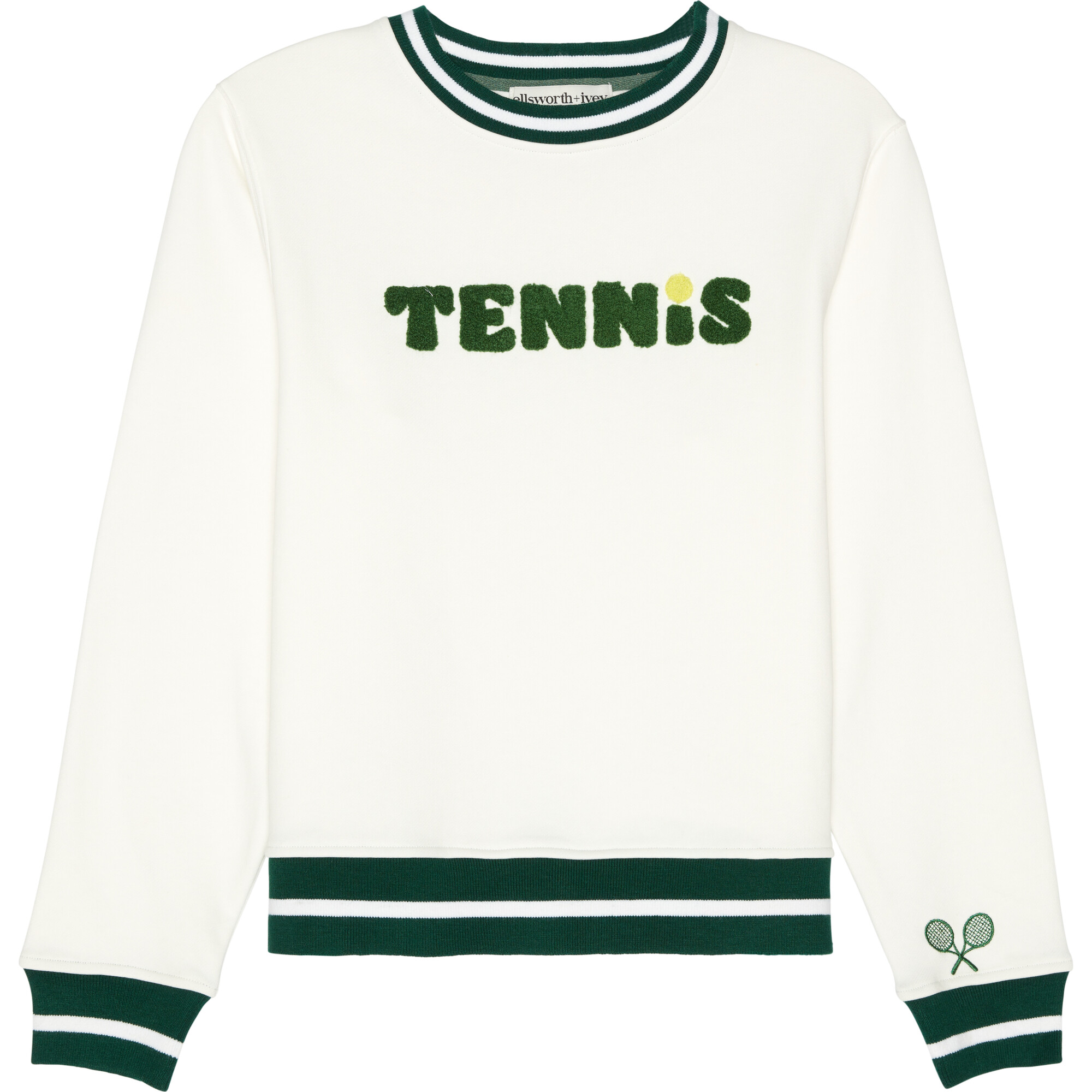 Women's Tennis Crew Neck Ribbed Cuff Sweatshirt, Cream - Sweaters - 1