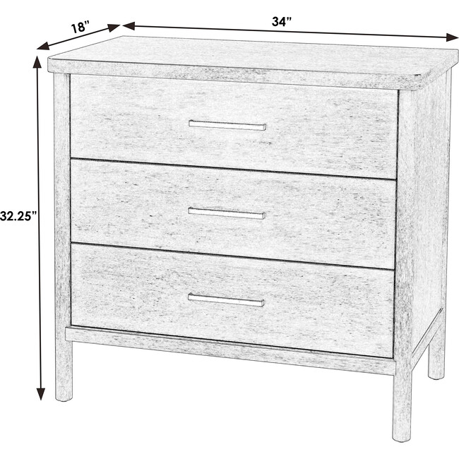 Lennon 34 in. Rectangular 3 Drawer Wood Rounded Leg Dresser, Brown - Dressers - 2