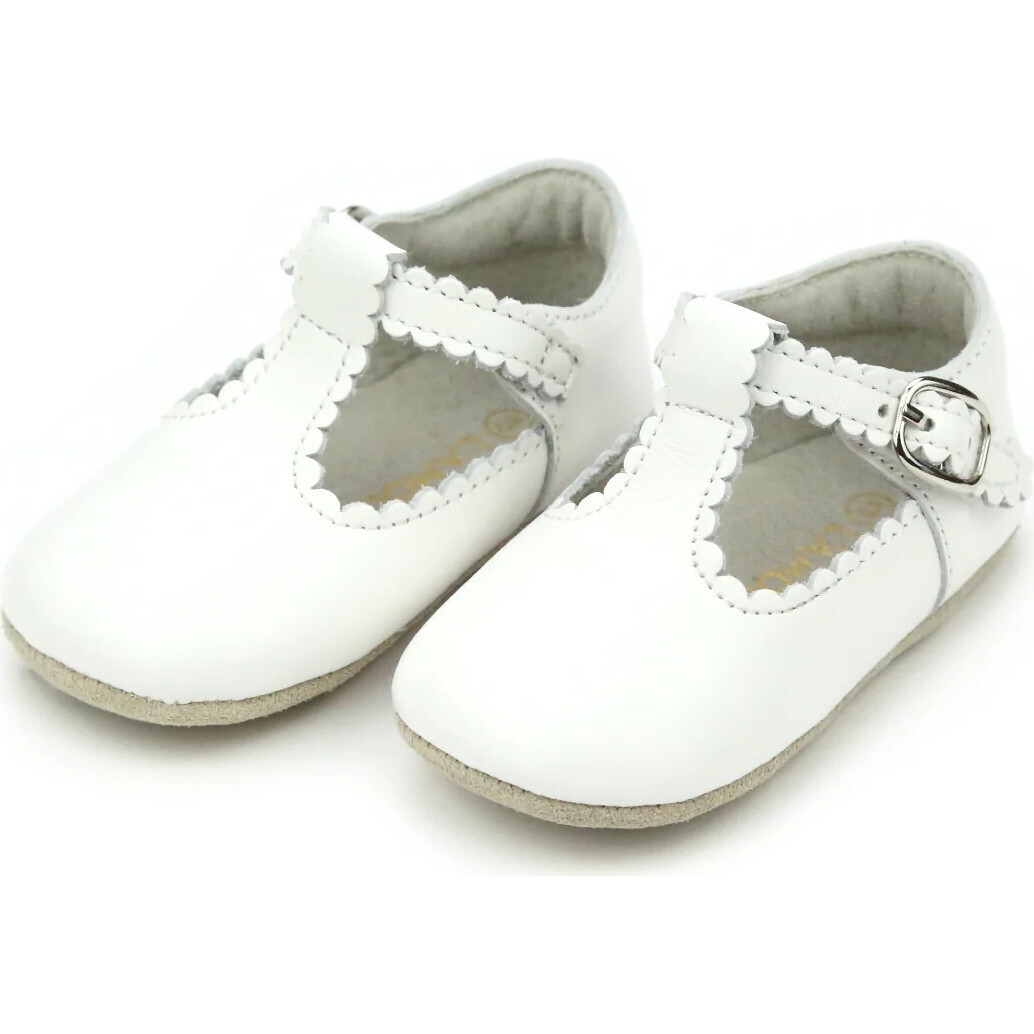 Elodie Scalloped T-Bar Crib Mary Jane, White - Mary Janes - 1