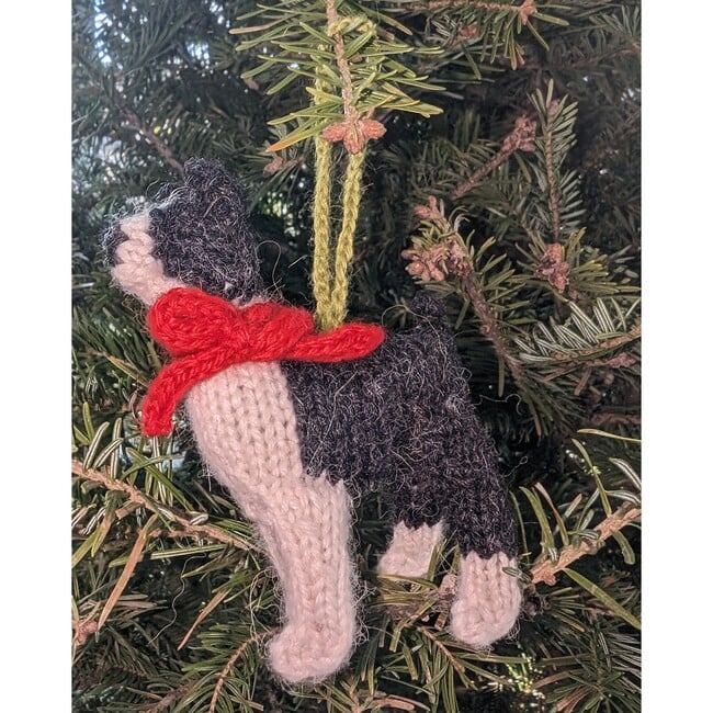 Knit Boston Terrier Ornament, White/Black - Ornaments - 2