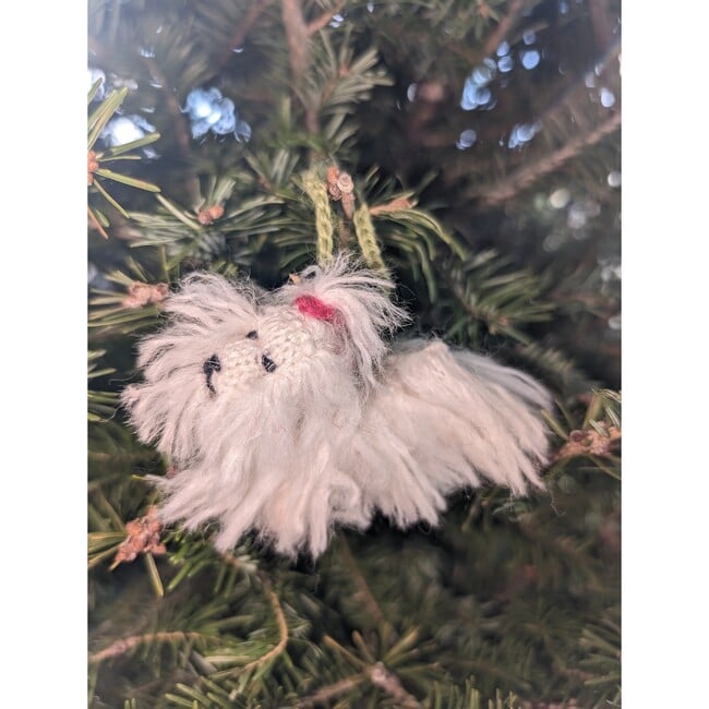 Hand Knit Alpaca Wool Christmas Ornament, Maltese Dog - Ornaments - 2