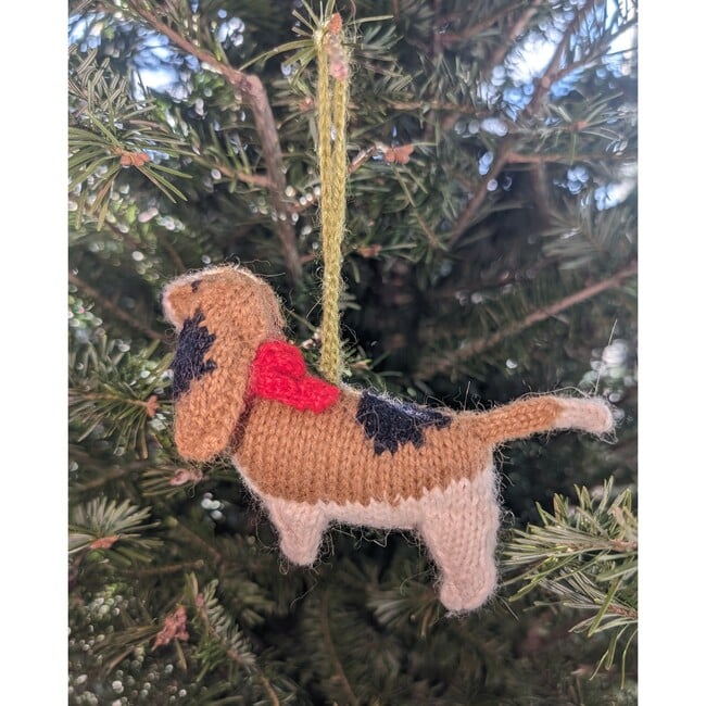 Hand Knit Alpaca Wool Christmas Ornament, Basset Hound Dog - Ornaments - 2