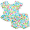 Baby Floral Short Set, Teal - Mixed Apparel Set - 1 - thumbnail