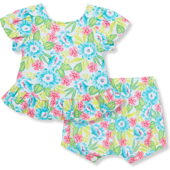 Baby Floral Short Set, Teal - Mixed Apparel Set - 2