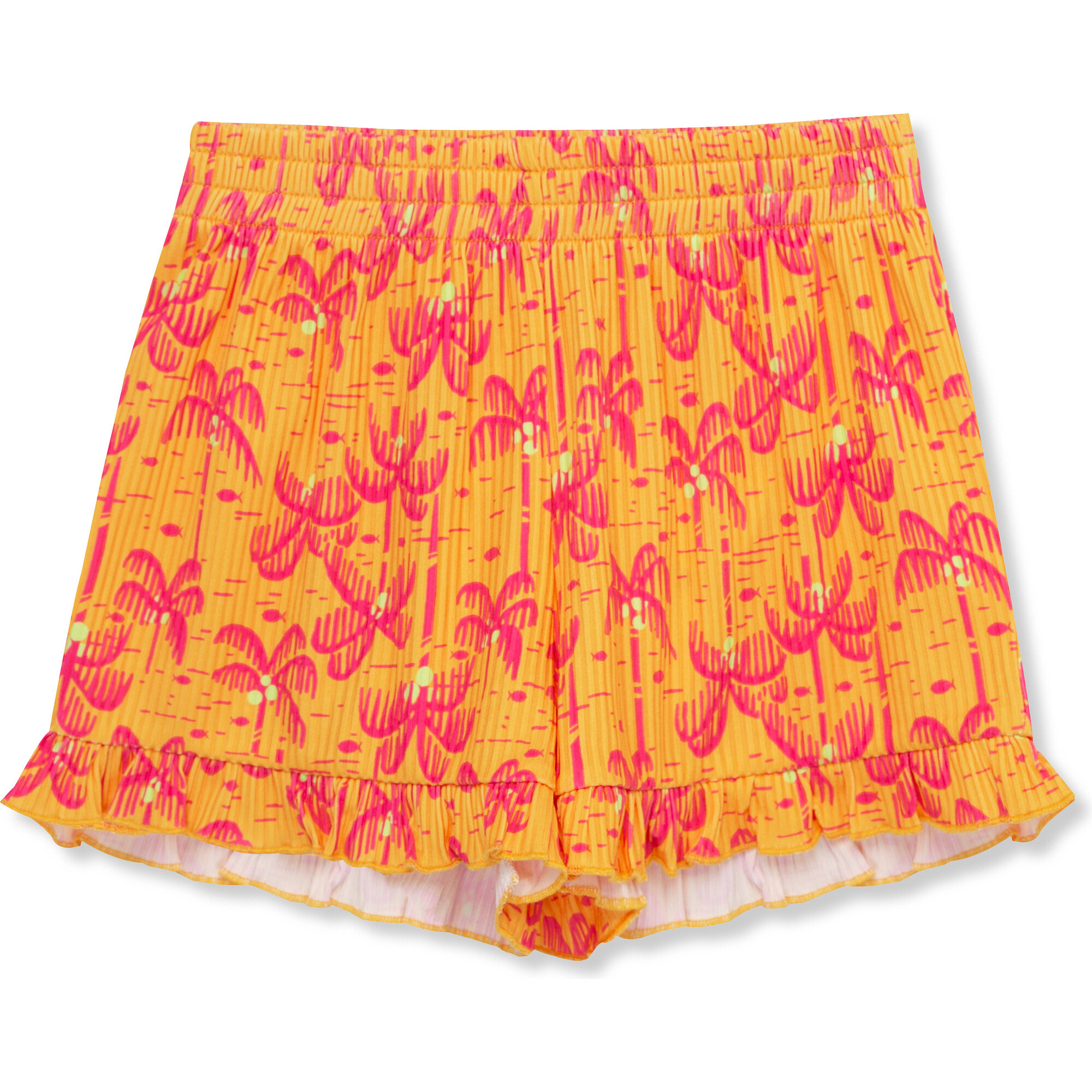 Ribbed Palm Trees Short, Orange - Shorts - 1