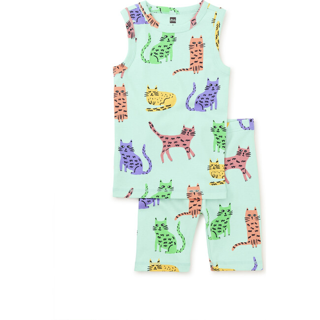 Summer Nights Tank & Above-Knee Short Pajama Set, Colorful Cats