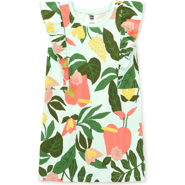Sleeveless Ruffle A-Line Dress, Tropical Floral