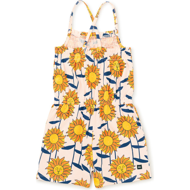 Smocked Sleeveless Cross-Back Strap Romper, African Sunflowers - Rompers - 2