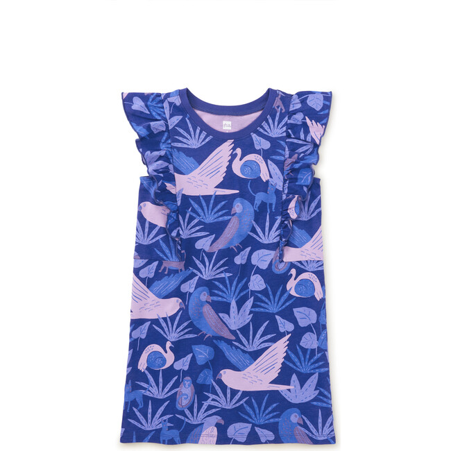 Sleeveless Ruffle A-Line Dress, Frida's Animales In Tonal Blue