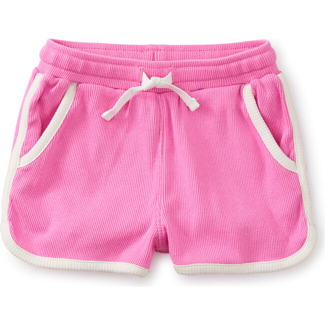 Piped Rounded Edge Drawstring Gym Shorts, Perennial Pink