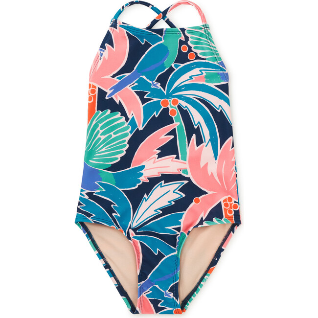 Cross Back Strap One-Piece Swimsuit, Turaco Palm