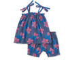 Baby Tie Shoulder Smocked Chest & Hem Set, Wavy Plumeria - Mixed Apparel Set - 1 - thumbnail