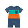 Baby Color-Block Pop Pocket Shortie Romper, Indian Teal - Shorts - 1 - thumbnail