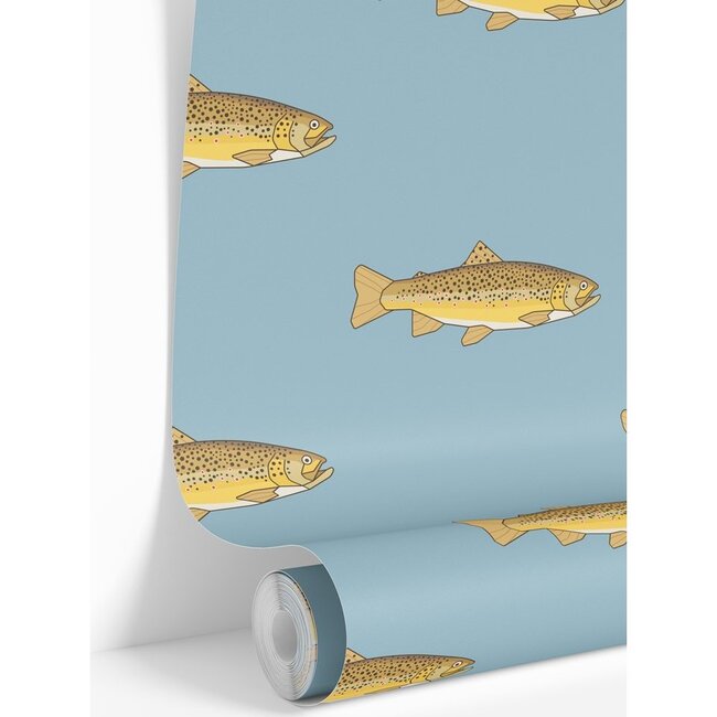 Light Blue Trout Traditional Wallpaper