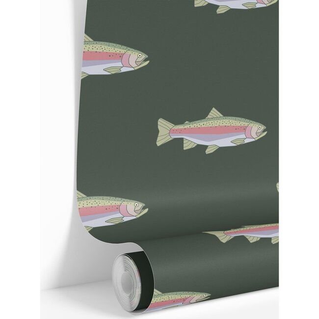 Green Trout Traditional Wallpaper